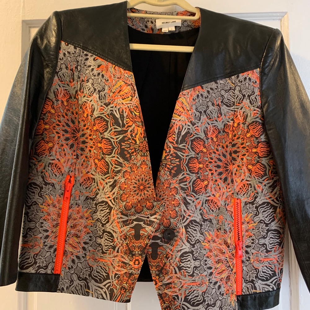 Helmut Lang pink flower and leather jacket sz. 4